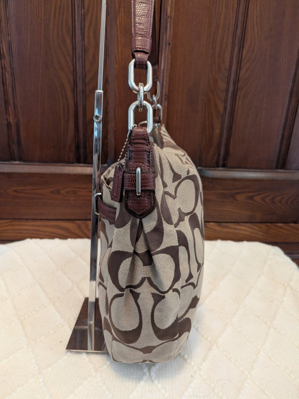 Coach Chelsea Ashlyn Signature Canvas Shoulder Bag Color Khaki/Brown Lrg 17834 - Picture 5 of 12